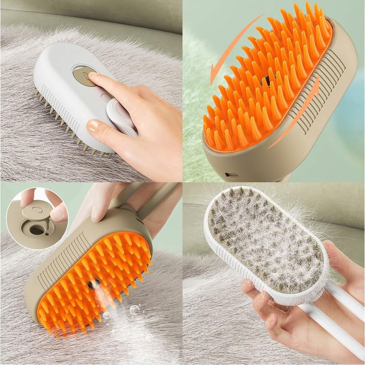 BATCAPET 3 in1 Steamy Pet Hair Brush Yellow Massage Grooming Brush With Water Spray for Removing Static Flying Hair Dog & Cat Comb for Shedding